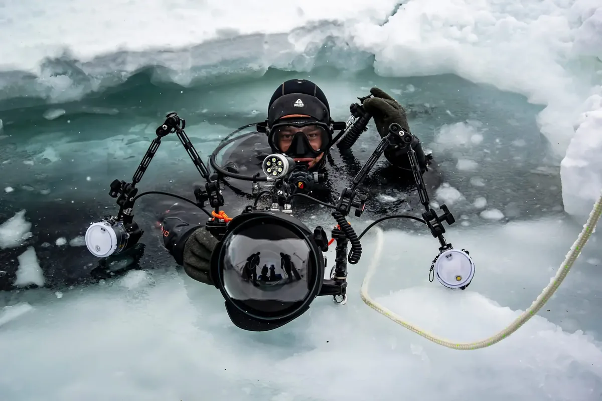 ZOTZ rebreather diver during an ice expedition